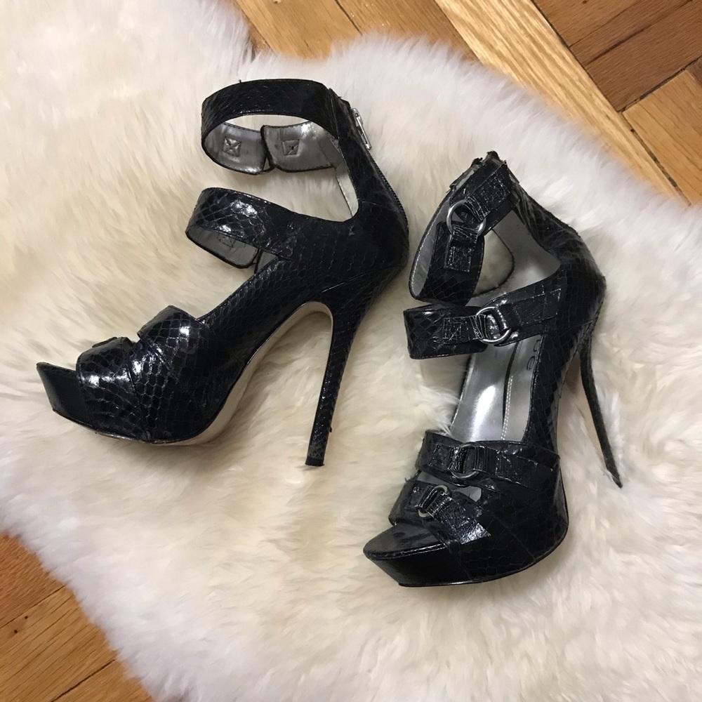 Bebe Faux Snakeskin High Heels